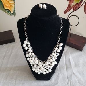Pearl and Silver Necklace and Matching Earrings